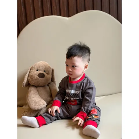 Quần áo dài tay, det bộ thu đông chất cotton dài tay hoạ tiết oto MCQueen cho bé trai 6-27kg