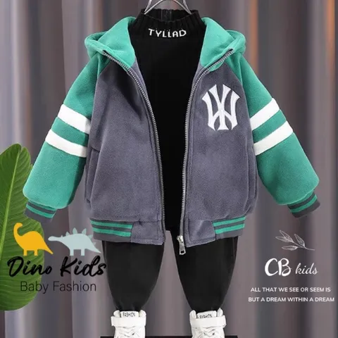 XẢ HÀNG- Áo khoác bé trai, áo khoác nỉ bông khóa mũ Hoodie NNYY dày dặn xịn xò