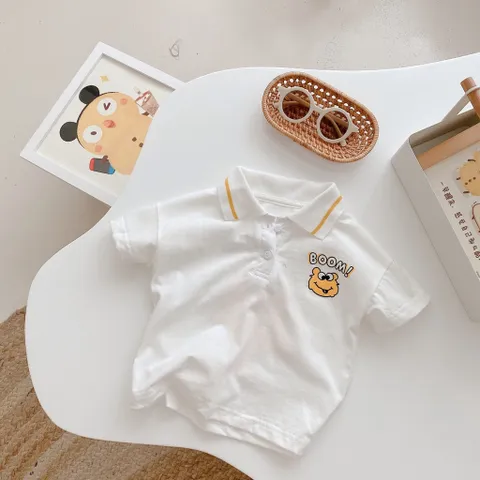 Áo polo bé trai, Áo polo cotton cộc tay trẻ em in hình ếch con đáng yêu cho bé trai