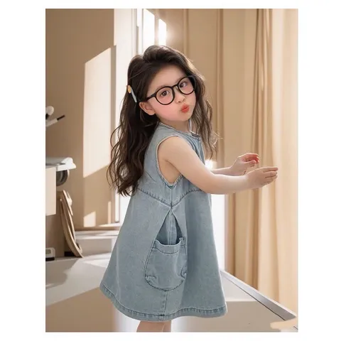Váy bé gái, váy Denim dáng suông sát nách xinh xắn cho bé 10-30kg