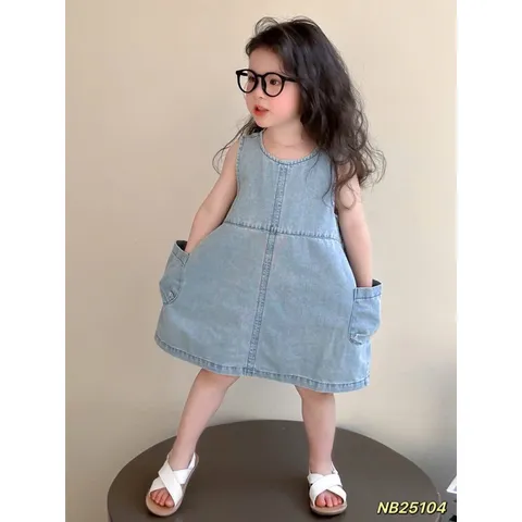 Váy bé gái, váy Denim dáng suông sát nách xinh xắn cho bé 10-30kg