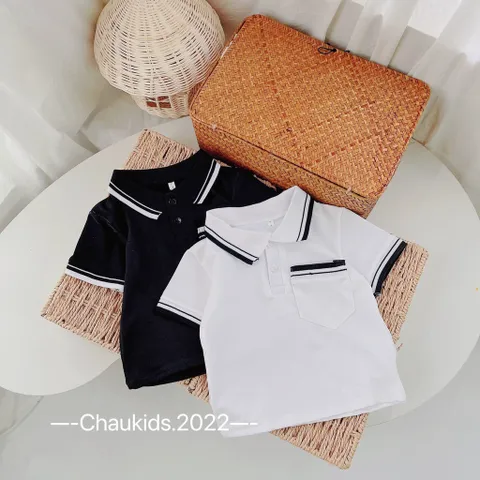 Áo polo bé trai, áo có cổ chất cotton bo dệt cổ, ống tay và túi áo cho bé