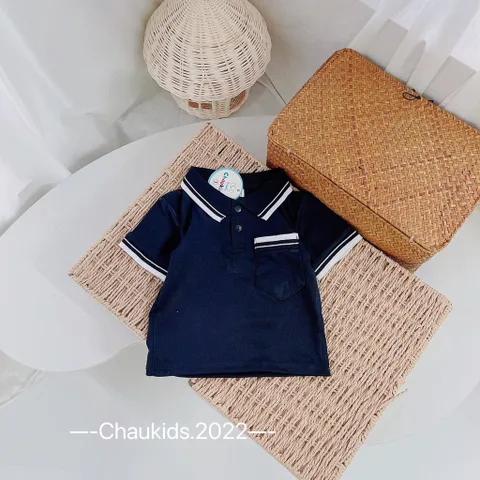 Áo polo bé trai, áo có cổ chất cotton bo dệt cổ, ống tay và túi áo cho bé