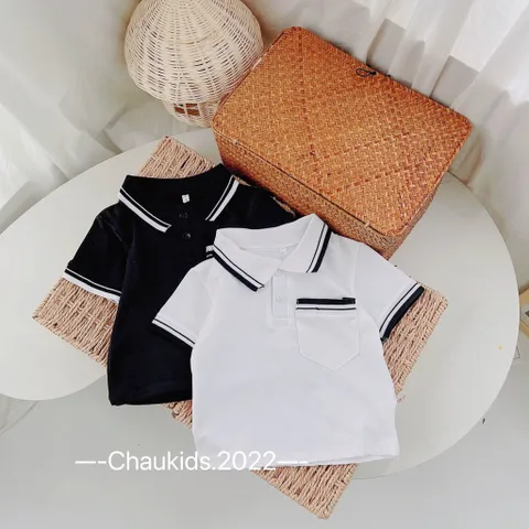 Áo polo bé trai, áo có cổ chất cotton bo dệt cổ, ống tay và túi áo cho bé