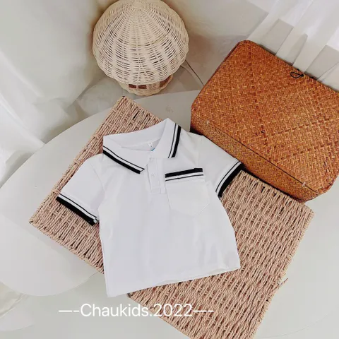 Áo polo bé trai, áo có cổ chất cotton bo dệt cổ, ống tay và túi áo cho bé