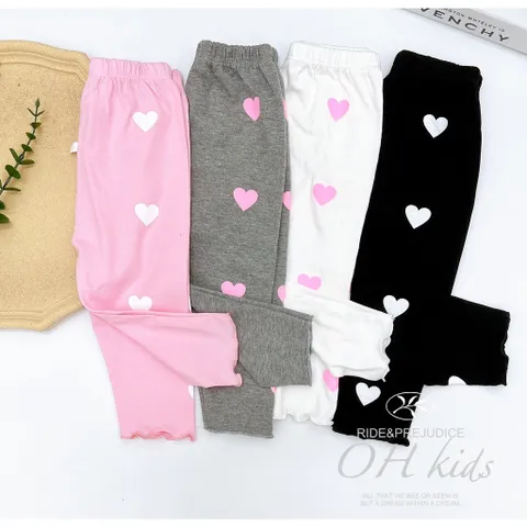 Quần legging cho bé gái, quần legging chất cotton họa tiết tim in tràn cho bé