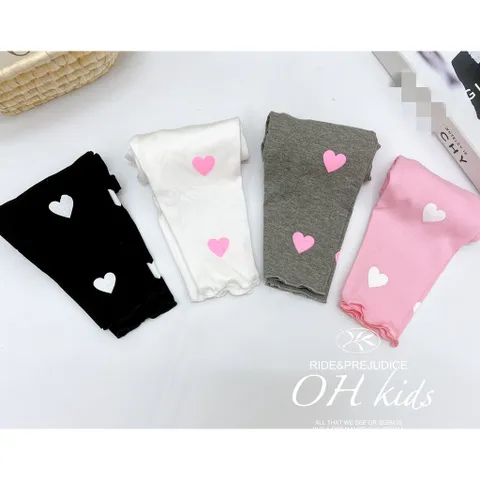 Quần legging cho bé gái, quần legging chất cotton họa tiết tim in tràn cho bé