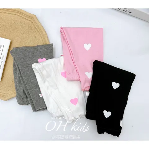 Quần legging cho bé gái, quần legging chất cotton họa tiết tim in tràn cho bé