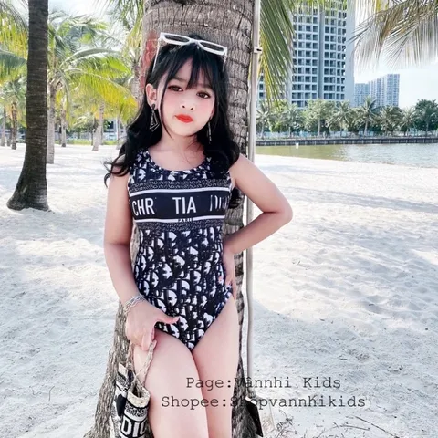 Đồ bơi bé gái, Bộ bikini liền thân họa tiết DIO 3D xa hoa cho bé size 10kg-30kg