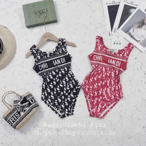 Đồ bơi bé gái, Bộ bikini liền thân họa tiết DIO 3D xa hoa cho bé size 10kg-30kg