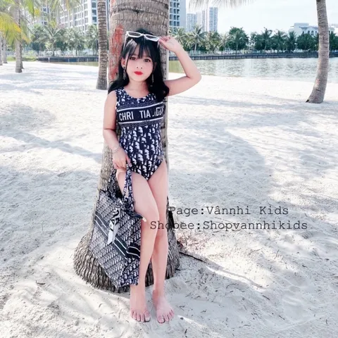 Đồ bơi bé gái, Bộ bikini liền thân họa tiết DIO 3D xa hoa cho bé size 10kg-30kg