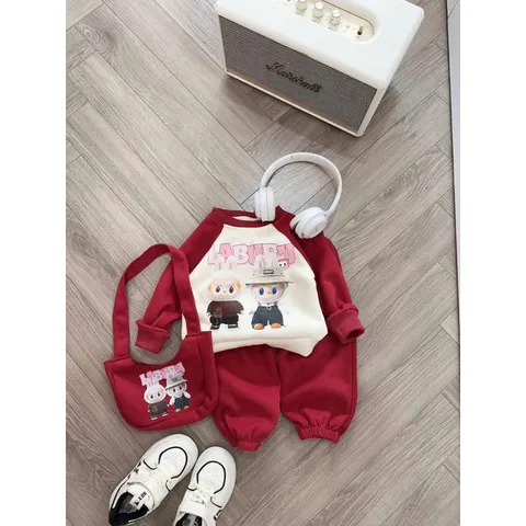 XẢ HÀNG- quần áo thu đông bé gái, set bộ nỉ 2 da Labubu TẶNG TÚI cho bé 10-30kg