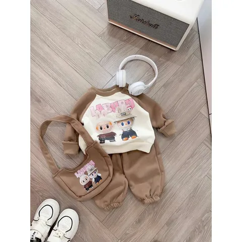 XẢ HÀNG- quần áo thu đông bé gái, set bộ nỉ 2 da Labubu TẶNG TÚI cho bé 10-30kg