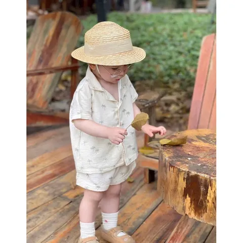 Quần áo bé trai, set bộ đũi cây dừa đi biển cho bé 10-30kg