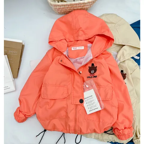 Áo khoác bé trai, áo khoác gió 2 lớp thêu gấu Little One cho bé