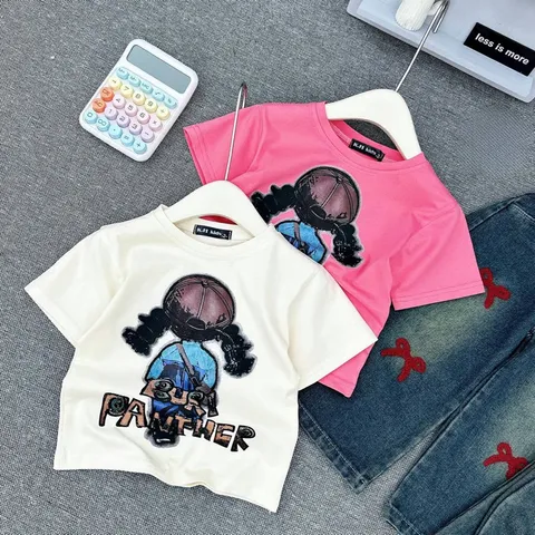 Quần áo bé gái, set bộ áo cotton cô gái BURI kèm quần jean suông đắp nơ đỏ cho bé 10-30kg