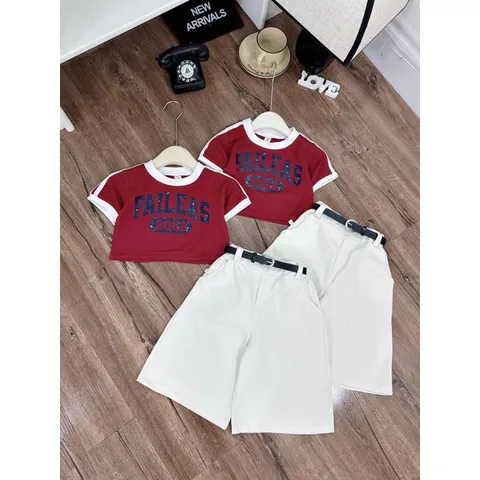 Quần áo bé gái, set áo cộc tay cotton FAILEAS kèm quần suông lửng TẶNG KÈM DÂY LƯNG cho bé 10-30kg