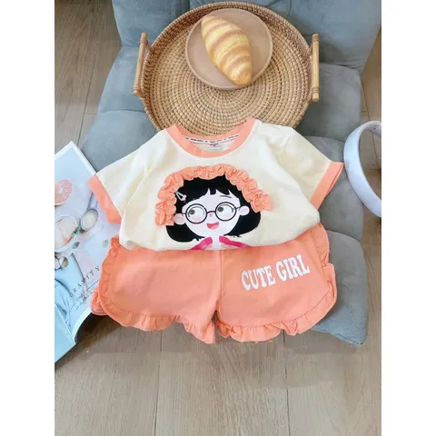 Quần áo bé gái, bộ quần áo cộc tay họa tiết cô gái  Cute Girl cho bé 8-20kg
