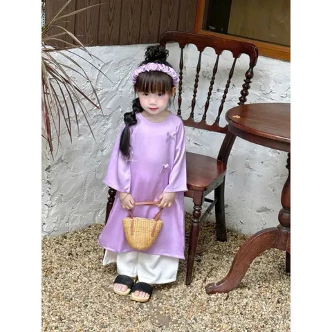 Áo dài cách tân cho bé gái, set áo dài lụa đính nhiều nơ TẶNG KÈM BỜM cho bé 10-20kg