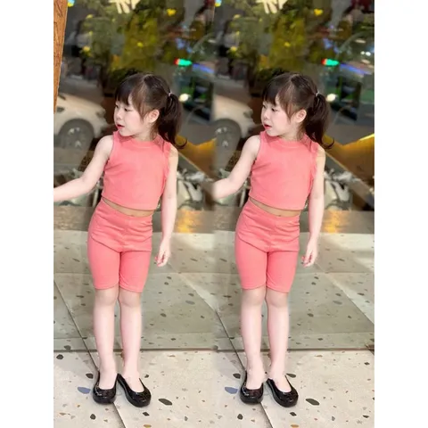 Quần áo bé gái, set bộ chất cotton zip áo croptop phối quần legging đùi cho bé 10-20kg