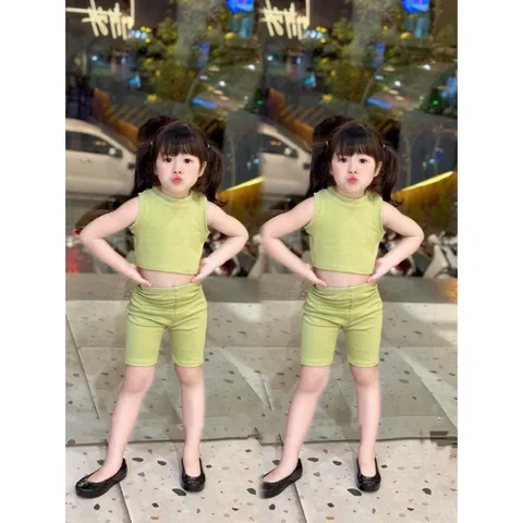 Quần áo bé gái, set bộ chất cotton zip áo croptop phối quần legging đùi cho bé 10-20kg