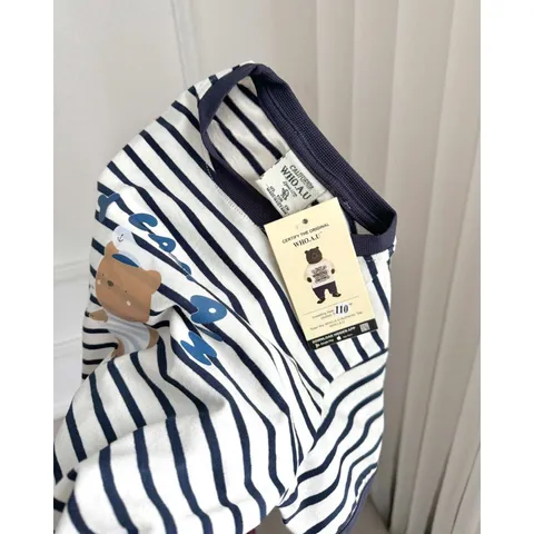 Quần áo bé trai, set bộ áo cotton kẻ ngang gấu ANOY CAPTAIN kèm quần short tổ ong cho bé 8-27kg