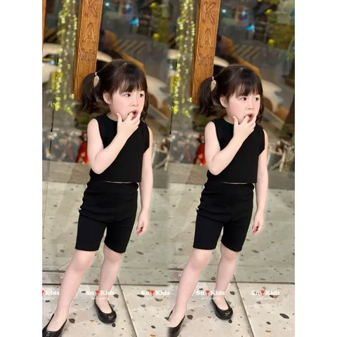 Quần áo bé gái, set bộ chất cotton zip áo croptop phối quần legging đùi cho bé 10-20kg