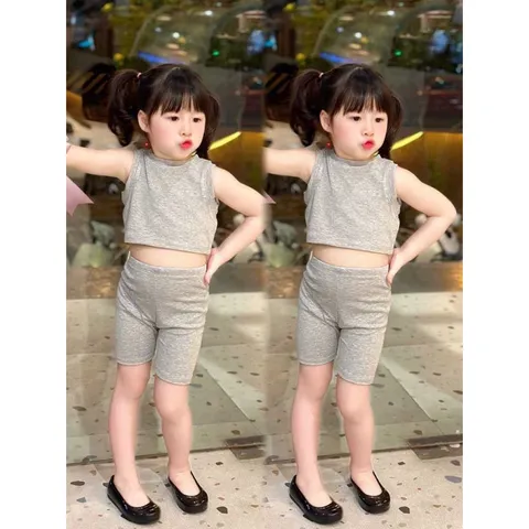 Quần áo bé gái, set bộ chất cotton zip áo croptop phối quần legging đùi cho bé 10-20kg