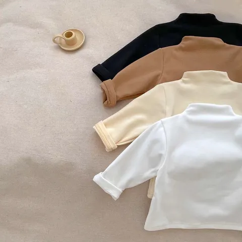 Áo giữ nhiệt cho bé, áo zip lông cổ lọ 3 phân trơn cho bé trai và bé gái size 6-18kg