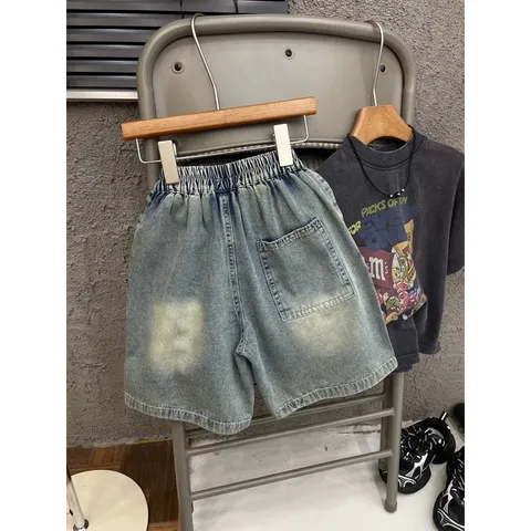 Quần áo bé trai, set bộ cộc tay áo Jean loang họa tiết M’s M’s kèm quần Jean ngố cho bé 10-35kg