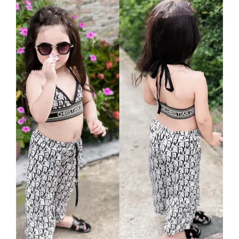 Đồ bơi bé gái, set bikini 3ct: bộ bikini 2 mảnh và quần xuông dài DIIOOR sang chảnh cho bé 8-30kh