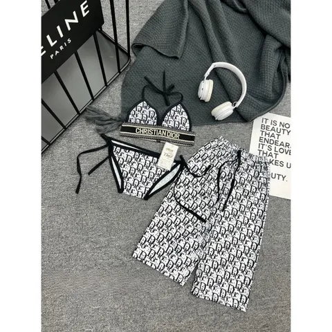 Đồ bơi bé gái, set bikini 3ct: bộ bikini 2 mảnh và quần xuông dài DIIOOR sang chảnh cho bé 8-30kh