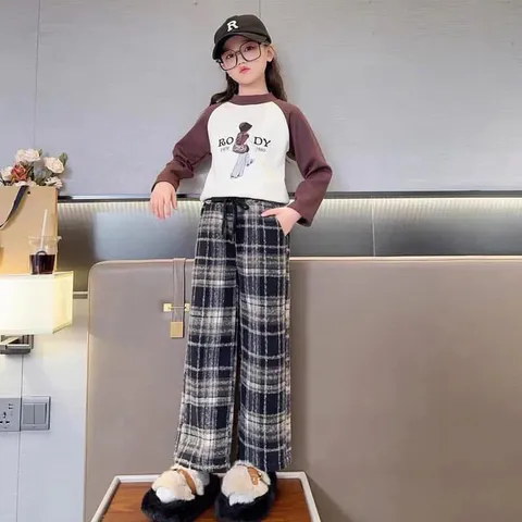 Quần kẻ dạ ống suông, quần suông kẻ Hottrend cho bé gái và bé trai size 15-55kg