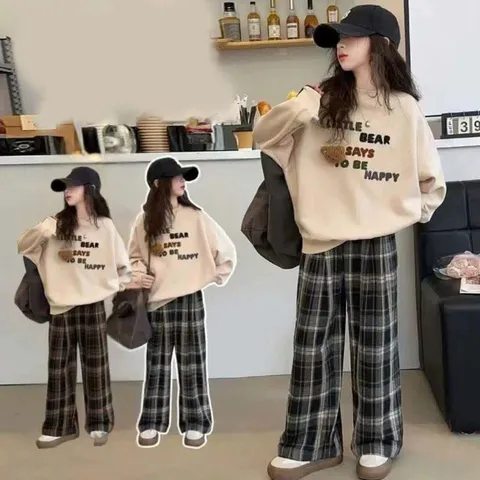 Quần kẻ dạ ống suông, quần suông kẻ Hottrend cho bé gái và bé trai size 15-55kg