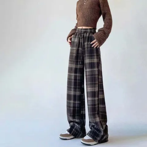 Quần kẻ dạ ống suông, quần suông kẻ Hottrend cho bé gái và bé trai size 15-55kg