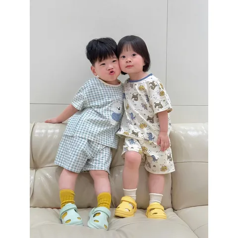 Quần áo cho bé, set bộ quần áo cotton cộc tay màu Pastel cho bé trai và bé gái 8-25kg