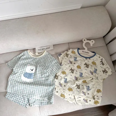 Quần áo cho bé, set bộ quần áo cotton cộc tay màu Pastel cho bé trai và bé gái 8-25kg