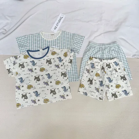 Quần áo cho bé, set bộ quần áo cotton cộc tay màu Pastel cho bé trai và bé gái 8-25kg