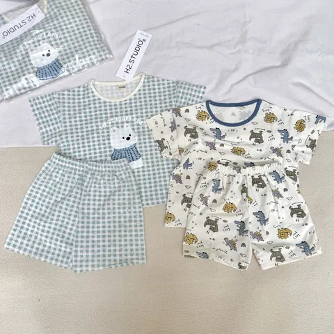 Quần áo cho bé, set bộ quần áo cotton cộc tay màu Pastel cho bé trai và bé gái 8-25kg