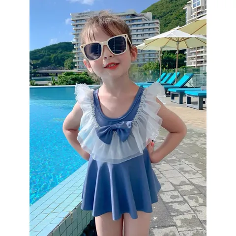 Đồ bơi bé gái, bikini body váy bèo voan và nơ cho bé 10-20kg