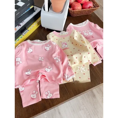 Bộ thu đông bé gái, set bộ quần áo dài tay chất zip loại 1 họa tiết thỏ Rabbit cho bé 6-16kg