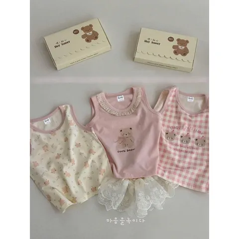 Quàn áo bé gái, set bộ sát nách chất cotton họa tiết gấu nâu cho bé 8-22kg