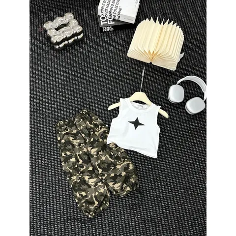 Quần áo bé gái, set bộ áo sát nách kèm quần hiphop rằn ri cá tính cho bé 10-30kg