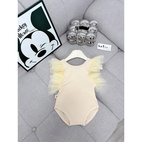 Đồ bơi bé gái, bikini liền thân tay bèo voan lưới cho bé 10-22kg