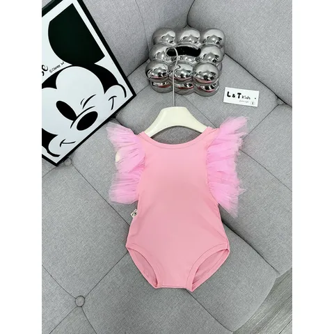 Đồ bơi bé gái, bikini liền thân tay bèo voan lưới cho bé 10-22kg