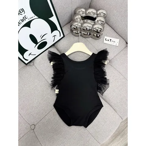 Đồ bơi bé gái, bikini liền thân tay bèo voan lưới cho bé 10-22kg