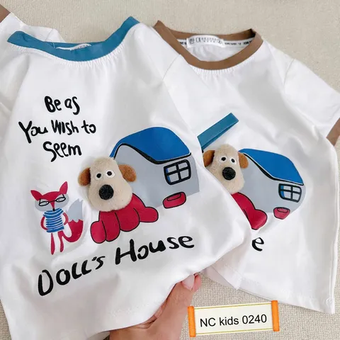 Quần áo bé trai, set bộ quần áo chất cotton thêu đắp cún Doll cho bé 8-30kg