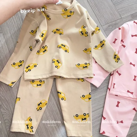 Quần áo thu đông cho bé, set bộ quần áo dài tay chất zip họa tiết ô tô và nơ cho bé trai, bé gái từ 8-20kg