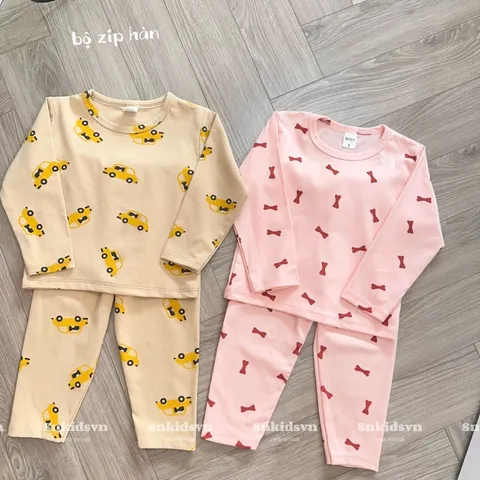 Quần áo thu đông cho bé, set bộ quần áo dài tay chất zip họa tiết ô tô và nơ cho bé trai, bé gái từ 8-20kg