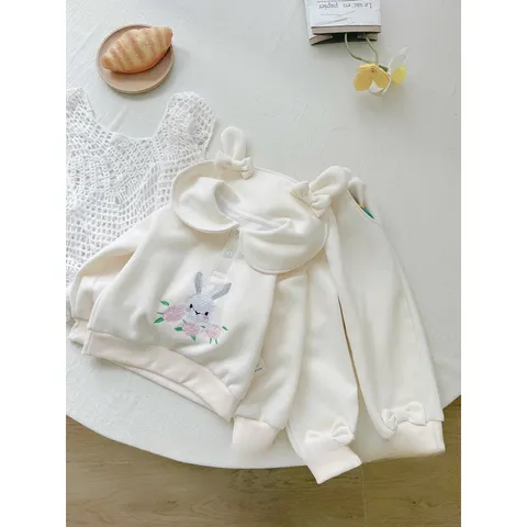 Quần áo thu đông bé gái, set bộ quần áo chất nỉ 2 da cổ sen cho bé 8-22kg
